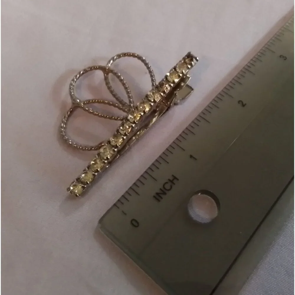 Vintage Rhinestone Crown Hair Clip Barrette With Silver Tone Metal